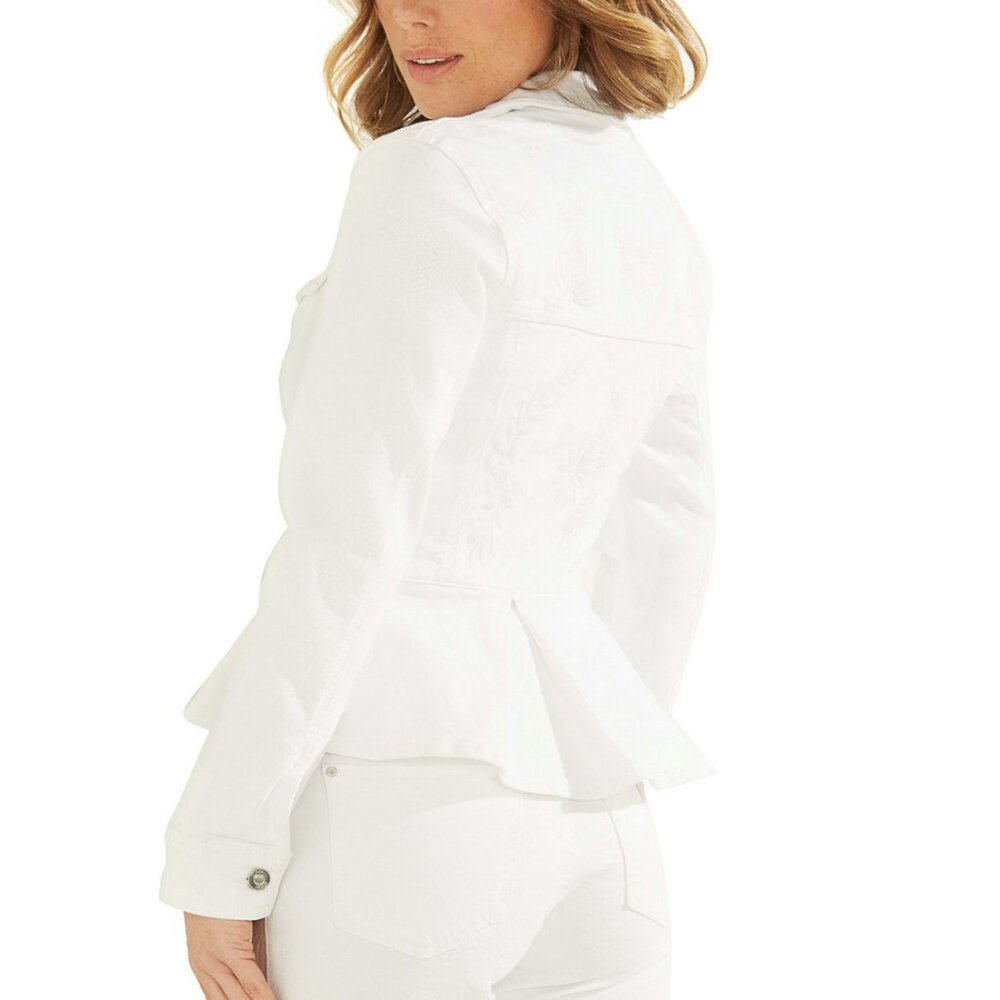 Guess Women's White  peplum Jean Jacket - Picture 2 of 13